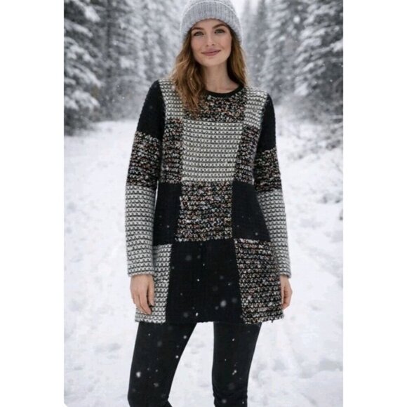 Kamana Sweaters - Kamana Womens Chunky Patchwork Fuzzy Long Pullover Tunic Sweater Size Large
